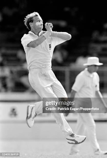 Allan Donald of South Africa bowling on day one of the Test match between West Indies and South Africa at the Kensington Oval, Bridgetown, Barbados,...