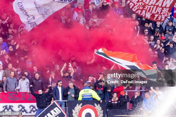 Fans of AZ looks on prior to the Dutch Eredivisie match between AZ Alkmaar and Ajax at AFAS-Stadion on May 8, 2022 in Alkmaar, Netherlands.