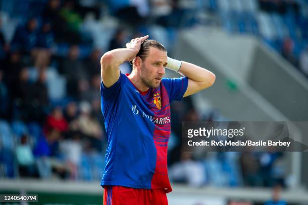 Adam Szalai of FC Basel 1893 reacts during the Swiss Super League match between FC Lausanne-Sport and FC Basel at Stade de la Tuiliere on May 8, 2022...