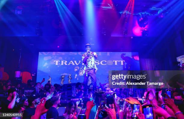 Travis Scott performs at E11EVEN Miami during race week Miami 2022 on May 8, 2022 in Miami, Florida.