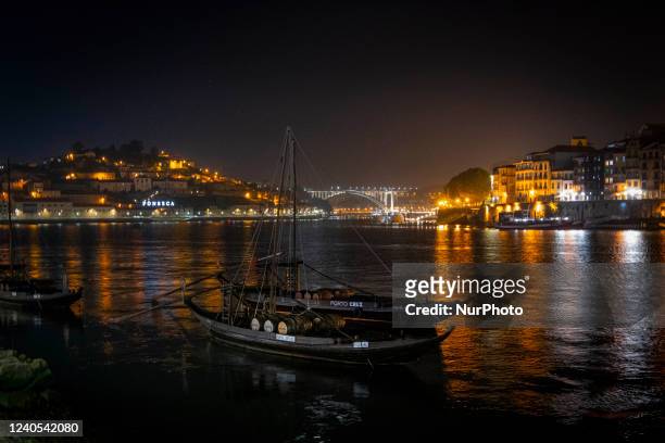Boat docking area on the Duoro river in the historical area of the Porto city. May 7th, 2022.