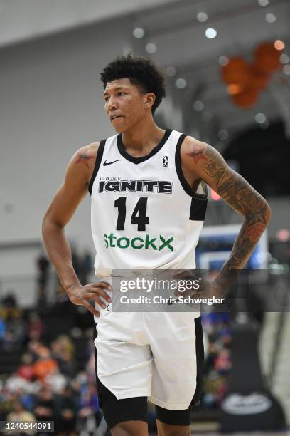 MarJon Beauchamp of the G League Ignite looks on during the game against the Motor City Cruise on Tuesday, February 15, 2022 at Wayne State...