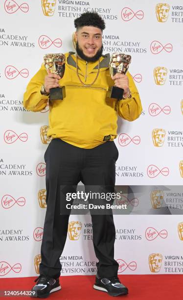 Big Zuu, winner of the Features award and the Entertainment Performance award for "Big Zuu's Big Eats", poses in the winner's room at the Virgin...