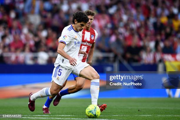 Jesus Vallejo of Real Madrid in action during the La Liga Santander match between Club Atletico de Madrid and Real Madrid CF at Estadio Wanda...