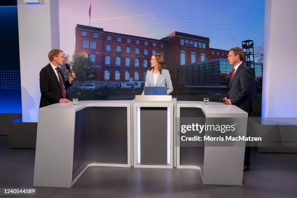 Schleswig-Holstein Premier Daniel Guenther , of the German Christian Democrats , and Social Democrats candidate Thomas Losse-Müller, take part in a...