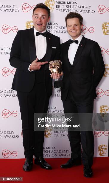Winners of the Entertainment Programme award for Ant & Dec's Saturday Night Takeaway, Anthony McPartlin and Declan Donnelly poses in the winners room...