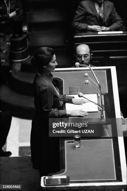 National Assembly debate over abortion in Paris, France in November, 1974 - Simone Veil.