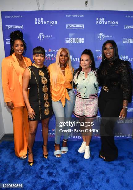 Tasha Smith, Tamron Hall, Mary J. Blige, Angie Martinez, and Supacent attend the Strength Of A Woman Festival & Summit on May 07, 2022 at The...