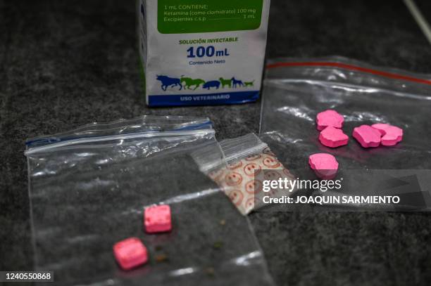 Ketamine, Extasis, MDMA and Mezcaline are picture before being mixed to produce a powder known as Tussi or pink cocaine in Medellin, Colombia, on...