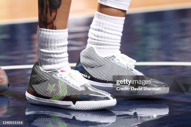 The sneakers worn by Natasha Cloud of the Washington Mystics during the game against the Minnesota Lynx on May 8, 2021 at Target Center in...