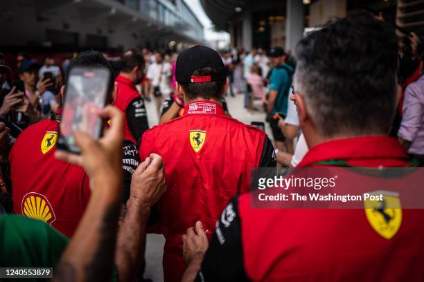 Ferrari driver Charles Leclerc of Monaco walks the paddock on Saturday ahead of the F1 Grand Prix of Miami at the Miami International Autodrome on...