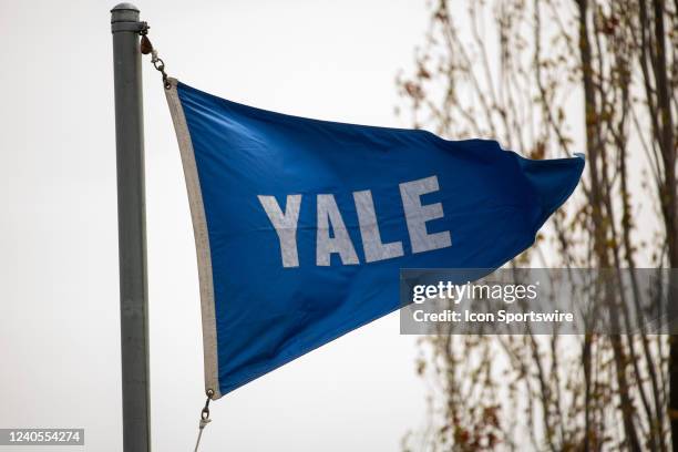 Yale Bulldogs flag waves in the wind during the Ivy League Tournament championship college lacrosse game between the Pennsylvania Quakers and the...