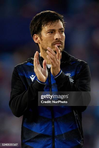 David Silva of Real Sociedad applauds prior to the La Liga Santander match between Levante UD and Real Sociedad at Ciutat de Valencia stadium, May 6...