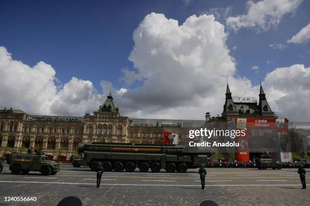 Ceremonial soldiers parade during 77th anniversary of the Victory Day in Red Square in Moscow, Russia on May 09, 2022. The Victory parade take place...