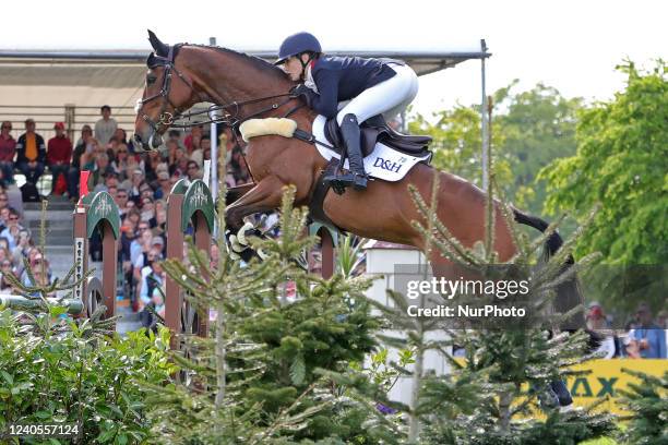 Laura Collett jumps clear on her way to winning Badminton 2022 during the Show Jumping Event at Badminton Horse Trials, Badminton House, Badminton on...