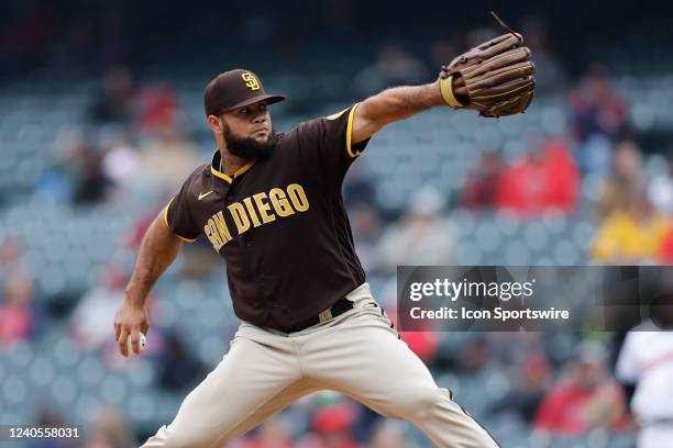 San Diego Padres relief pitcher Luis Garcia delivers a pitch during game one of an MLB doubleheader against the Cleveland Guardians on May 4, 2022 at...