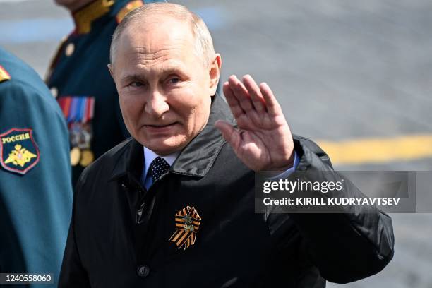 Russian President Vladimir Putin leaves Red Square after the Victory Day military parade in central Moscow on May 9, 2022. - Russia celebrates the...