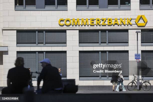 Signage for Commerzbank AG at a branch in the financial district of Frankfurt, Germany, on Friday, May 6, 2022. Bank credit provisions are likely to...