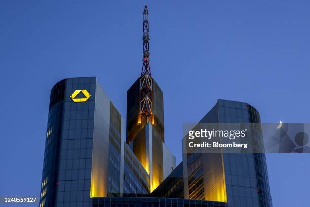 The headquarters of Commerzbank AG, right, in the financial district of Frankfurt, Germany, on Friday, May 6, 2022. Bank credit provisions are likely...