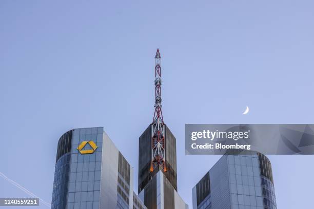 The headquarters of Commerzbank AG, right, in the financial district of Frankfurt, Germany, on Friday, May 6, 2022. Bank credit provisions are likely...