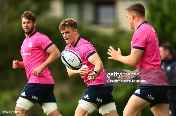 Dubln , Ireland - 9 May 2022; Josh van der Flier, centre, during a Leinster rugby squad training session at UCD in Dublin.