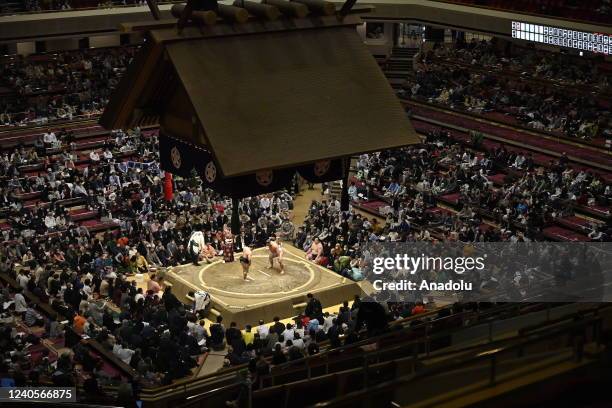 General view of the Tokyo's Ryogoku Kokugikan during the second Day of the 15-day Summer Grand Sumo Tournament on May 9 in Tokyo, Japan.