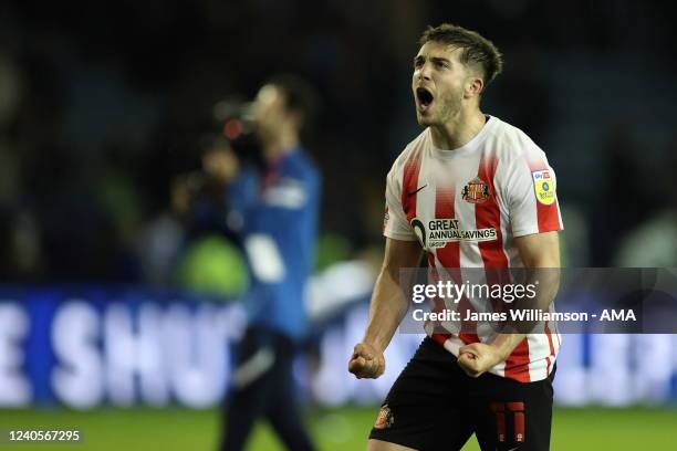 Lynden Gooch of Sunderland celebrates at full time of the Sky Bet League One Play-Off Semi Final 2nd Leg match between Sheffield Wednesday and...