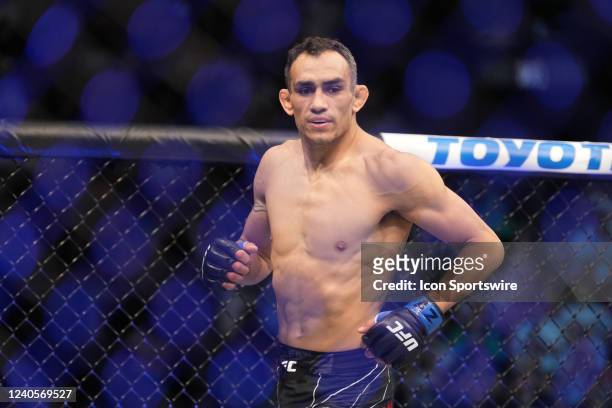 Tony Ferguson prepares to fight Michael Chandler in their Lightweight bout during the UFC 274 event at Footprint Center on May 7 in Phoenix, Arizona.