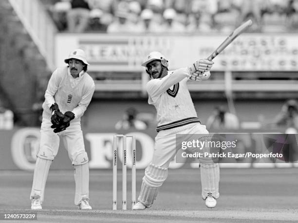 Pakistan captain Javed Miandad batting during his innings of 153 not out in the 1st Test match between England and Pakistan at Edgbaston, Birmingham,...