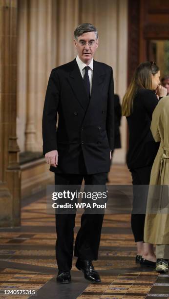 Minister for Brexit Opportunities Jacob Rees-Mogg walks through the Central Lobby before the State Opening of Parliament in the House of Lords at the...