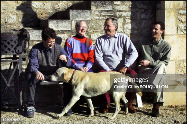 Prince Henri de Montpezat with wife Queen Margrethe of Denmark and sons Prince Henrik and Prince Joachim after he retires in Caix castle In Luzech,...