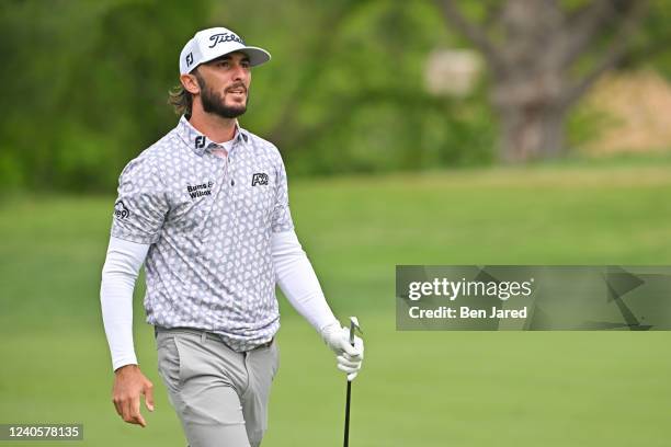 Max Homa watches his shot on the 15th hole during the final round of the Wells Fargo Championship at TPC Potomac at Avenel Farm on May 8, 2022 in...