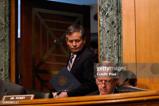Sen. Steve Daines arrives at a Senate Banking, Housing and Urban Affairs Committee hearing with U.S. Treasury Secretary Janet Yellen on the Financial...