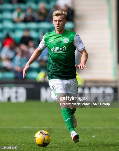 Hibernians Josh Doig during a cinch Premiership match between Hibernian and Aberdeen at Easter Road, on May 07 in Edinburgh, Scotland