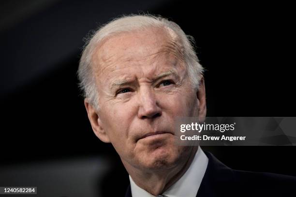 President Joe Biden speaks about inflation and the economy in the South Court Auditorium on the White House campus May 10, 2022 in Washington, DC....