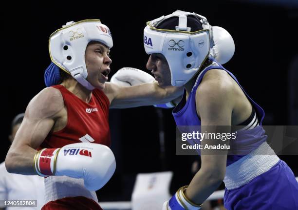 Natalia Rok of Poland in action against Gayane Er- Barseghyan of Armenia during IBA Women's World Boxing Championships match in Istanbul, Turkiye on...