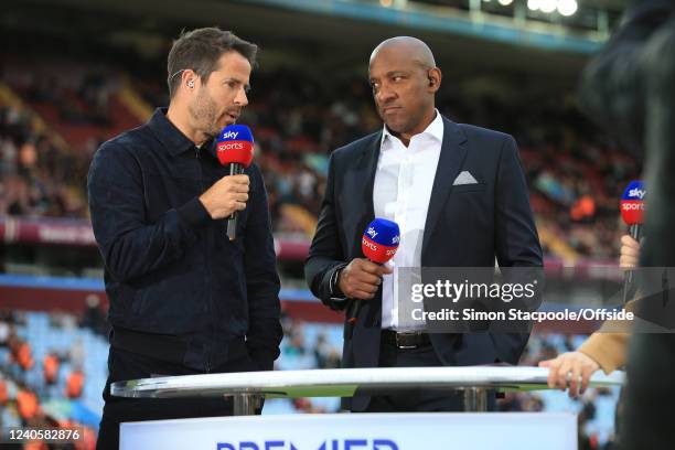 Sky pundits Jamie Redknapp and Dion Dublin ahead of the Premier League match between Aston Villa and Liverpool at Villa Park on May 10, 2022 in...