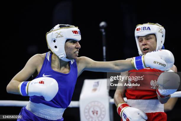 Natalia Rok of Poland in action against Gayane Er- Barseghyan of Armenia during IBA Women's World Boxing Championships match in Istanbul, Turkiye on...