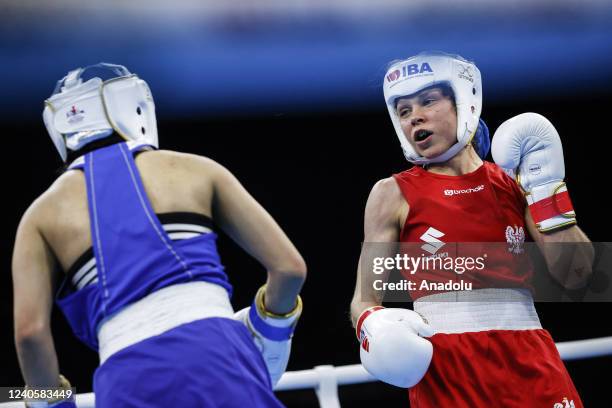 Natalia Rok of Poland in action against Gayane Er- Barseghyan of Armenia during women's 48 kg qualifying match of the International Boxing...