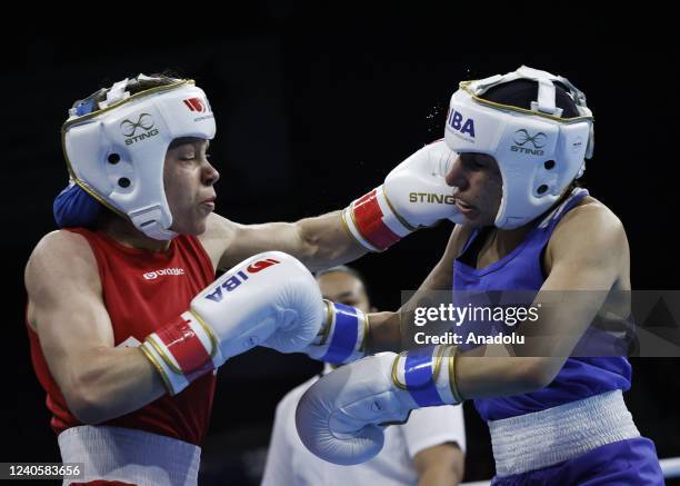 Natalia Rok of Poland in action against Gayane Er- Barseghyan of Armenia during women's 48 kg qualifying match of the International Boxing...