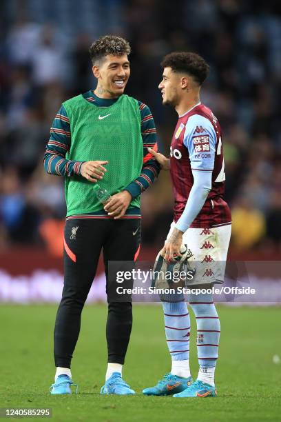 Brazilians Roberto Firmino of Liverpool and Philippe Coutino of Villa during the Premier League match between Aston Villa and Liverpool at Villa Park...