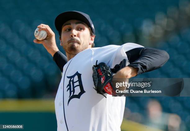 Alex Faedo of the Detroit Tigers pitches against the Oakland Athletics during the second inning of Game Two of a doubleheader at Comerica Park on May...