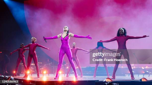 British singer Dua Lipa performs live on stage during a concert at the Mercedes-Benz Arena on May 10, 2022 in Berlin, Germany.