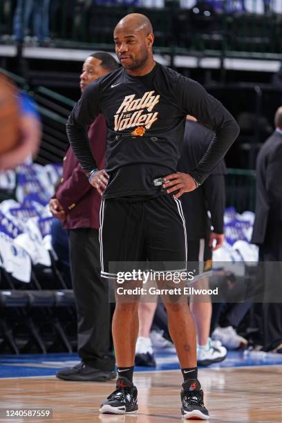 Assistant Coach, Jarrett Jack of the Phoenix Suns looks on prior to the game against the Dallas Mavericks during Game 3 of the 2022 NBA Playoffs...