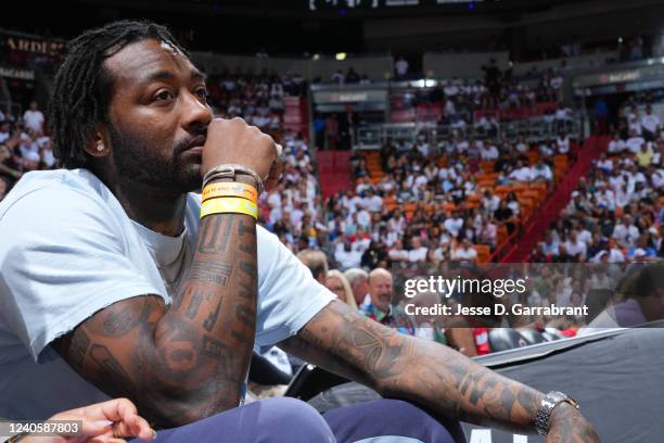 Player John Wall attends a game between the Philadelphia 76ers and the Miami Heat during Game 5 of the 2022 NBA Playoffs Eastern Conference...