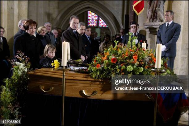 Funerals of Bernard Loiseau In Saulieu, France On February 28, 2003 - Dominique Loiseau with her children.