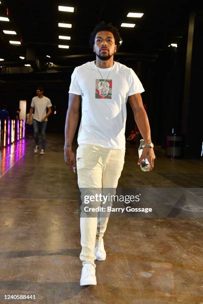 Sterling Brown of the Dallas Mavericks arrives to the arena prior to the game against the Phoenix Suns during Game 5 of the 2022 NBA Playoffs Western...