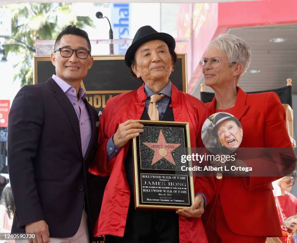 James Hong, Daniel Dae Kim and Jamie Lee Curtis attend James Hong's Star Ceremony on the Hollywood Walk of Fame held on May 10, 2022 in Hollywood,...