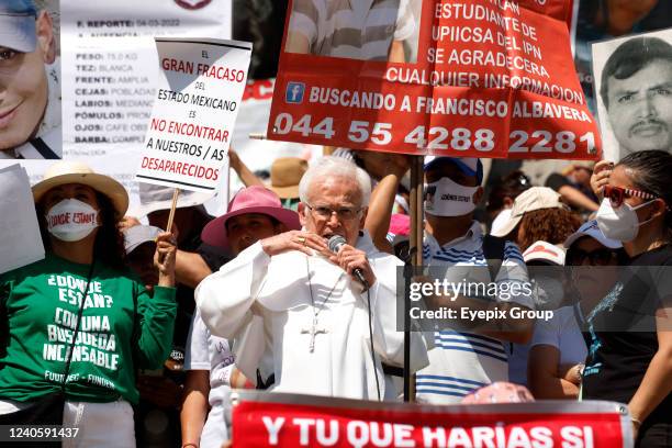 The bishop emeritus of Saltillo, Raul Vera, takes part during a demonstration to demand justice, and to condemn the negligence of Mexican authorities...