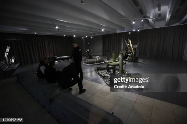 Military munitions of Russian military forces and visitors are seen at National Museum of the History of Ukraine in World War II in Kyiv, Ukraine on...